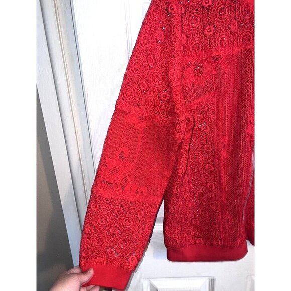 NWOT CHICO'S Red Lace Semi Sheer Full Zip Jacket Sz 2 / Large - Picture 6 of 16